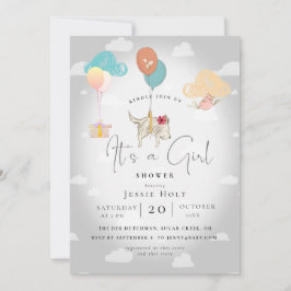 Watercolor Balloon Puppy Baby Girl Shower Inbjudningar