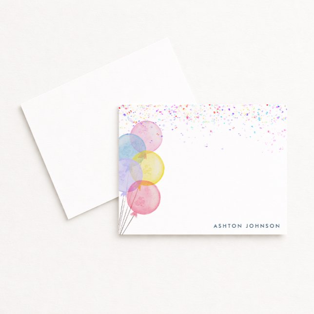 Watercolor Balloons Birthday Note Card Inbjudningar (Skapare uppladdad)