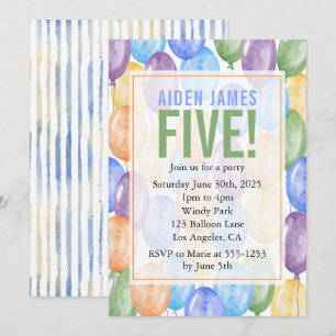 Watercolor Balloons Boy Birthday Inbjudningar