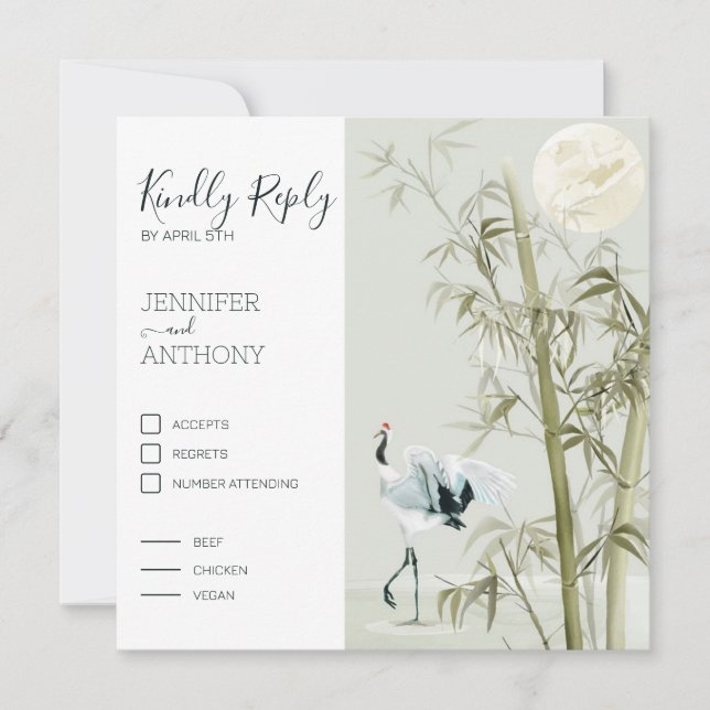 Watercolor Bamboo Måne och Crane Bird (Framsida)