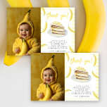 Watercolor Bananas Birthday Tack Kort<br><div class="desc">"Låt oss Go Bananas". Födelsedagsfest. Inbjudan gäster till en födelsedagsfest i stil med banankaka i födelsedagsfest inbjudan. Vattenfärgad kaka med bananer.</div>