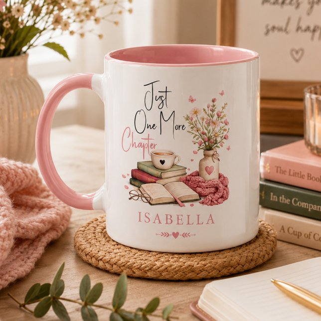 Watercolor Bara Ett Kapitel Till Blommig Läsare  Mugg ( just one more chapter book lover reading bookworm literary funny bookish bibliophile cute pink)