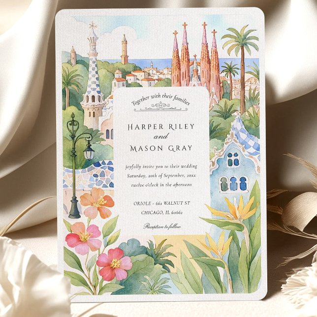 Watercolor Barcelona Destination Wedding Inbjudningar (Skapare uppladdad)