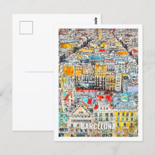 Watercolor Barcelona Spain Travel Ställe Vykort