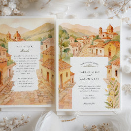 Watercolor Barichara Colombia Bröllop Inbjudningar