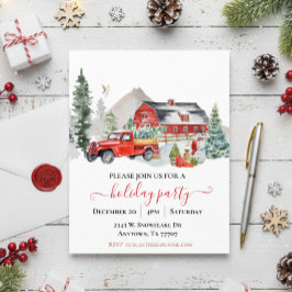 Watercolor Barn Lastbil Rustic jul Party Flygblad