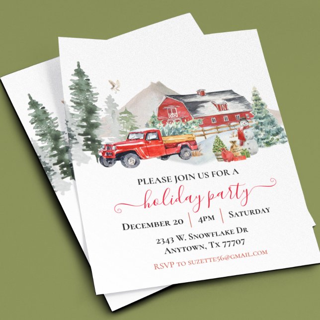 Watercolor Barn Lastbil Rustic jul Party Flygblad (Skapare uppladdad)