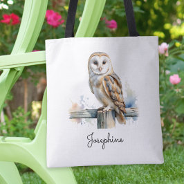 Watercolor Barn Owl Personalized Reusable Tygkasse