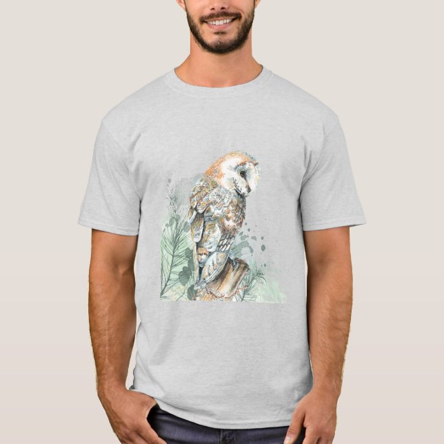 Watercolor Barn Uggla Bird Wildlife Nature Art T Shirt (Framsida)