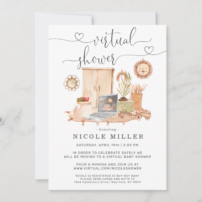 Watercolor Bärnbjudan till Virtuell Baby Shower (Framsida)
