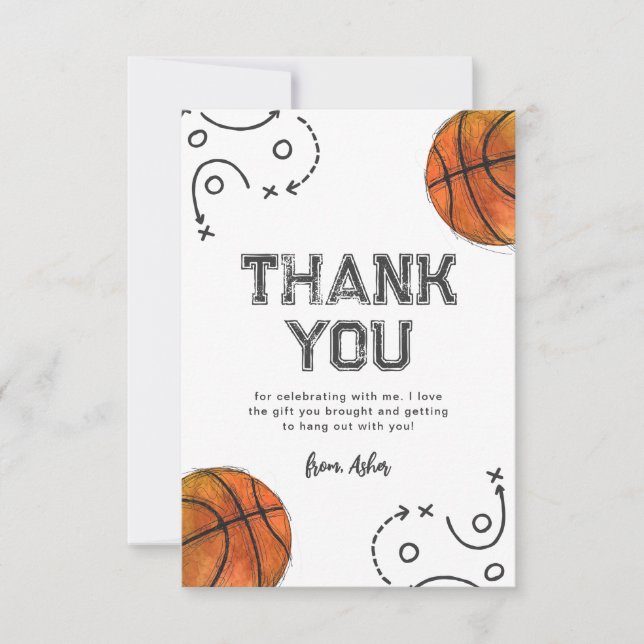 Watercolor Basketball Birthday Tack du Cards Kort (Framsida)