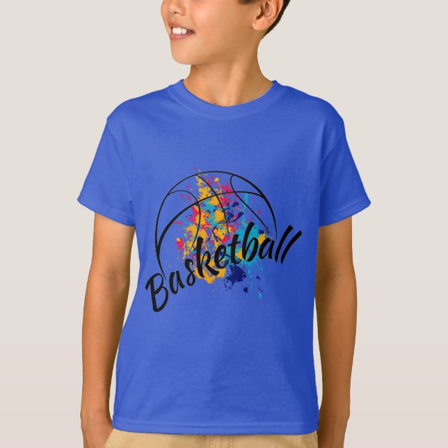Watercolor Basketball Boys T-Shirt (Framsida)