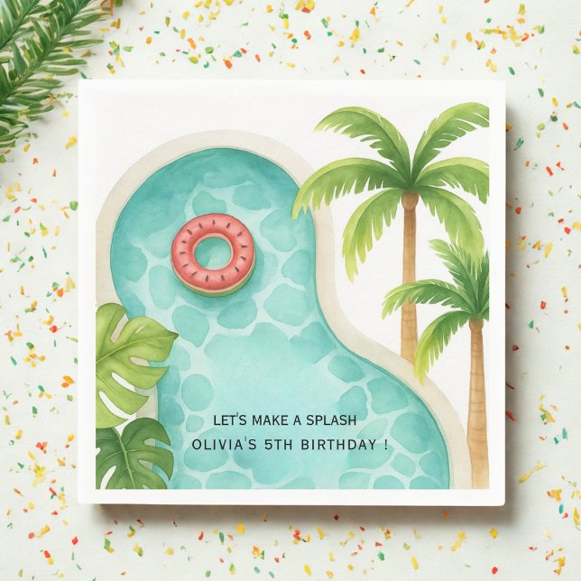 Watercolor Bassäng Party | Kids Summer Birthday Pappersservett (Skapare uppladdad)