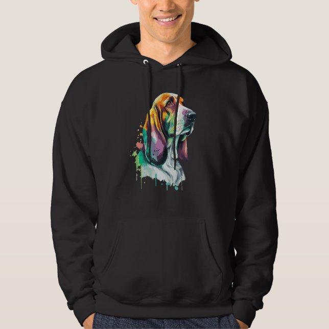 Watercolor Basset Hound Cute Colorful Pet Dog Hoodie (Framsida)