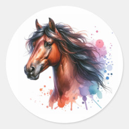 Watercolor Bay Horse Runt Klistermärke