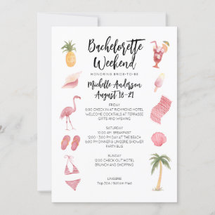 Watercolor Beach Bachelorette Helg Itinerary Inbjudningar