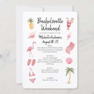 Watercolor Beach Bachelorette Helg Itinerary Inbjudningar