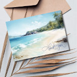 Watercolor Beach bröllop - tackkort Tack Kort<br><div class="desc">din tacksamhet med kustcharmen med hjälp av detta tackkort för Watercolor Beach Wedding. Framsidan har en serenfärgad stranddesign som frammanar lugn och romantik i ditt hav firande. Baksidan ger utrymme för ditt tack till anpassningsbarna, skapar det perfekten för att uttrycka uppskattning samtidigt som den återspeglar skönheten i din speciella dag....</div>