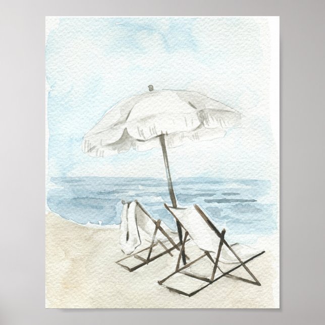 Watercolor Beach Chairs and Umbrella Poster (Framsidan)
