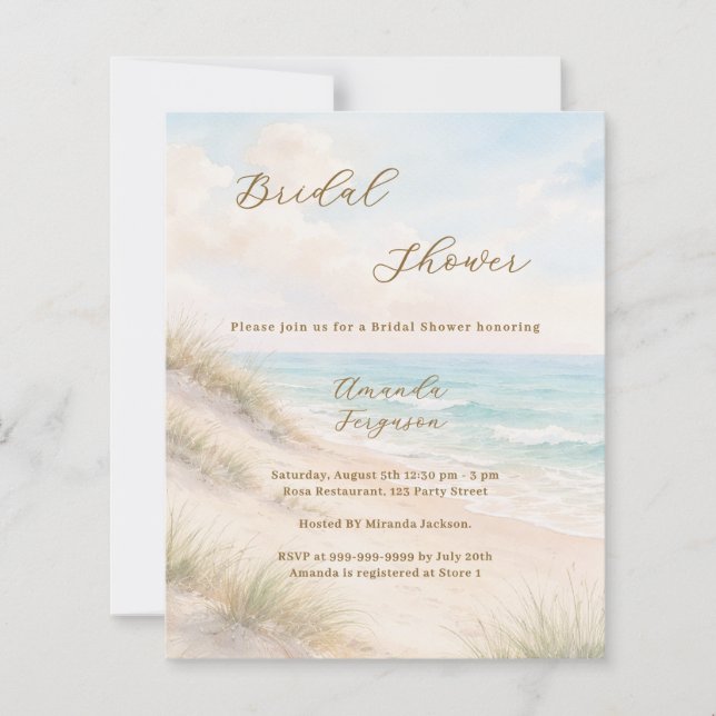 Watercolor beach coastal Bridal Shower invitation (Framsida)