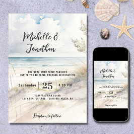 Watercolor Beach Coastal Destination Wedding Inbjudningar