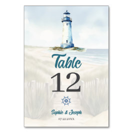 Watercolor Beach, Coastal New England Bröllop Bordsnummer