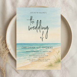 Watercolor Beach Coastal Wedding Inbjudningar