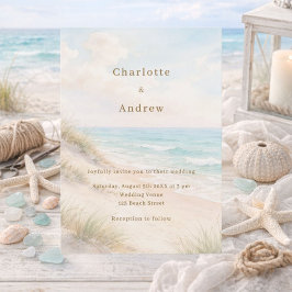Watercolor beach coatal modern wedding inbjudningar