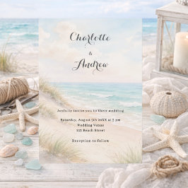 Watercolor beach coatal modern wedding inbjudningar