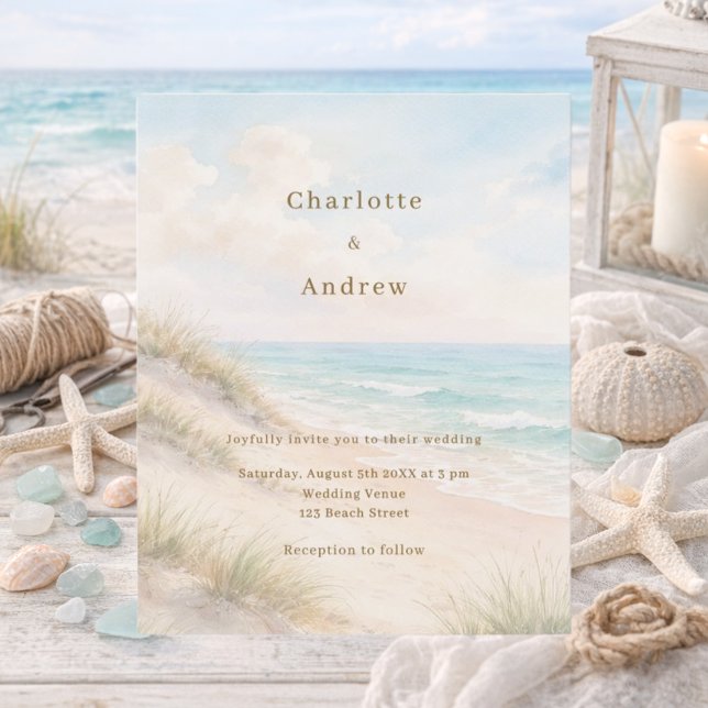 Watercolor beach coatal modern wedding invitation (Skapare uppladdad)