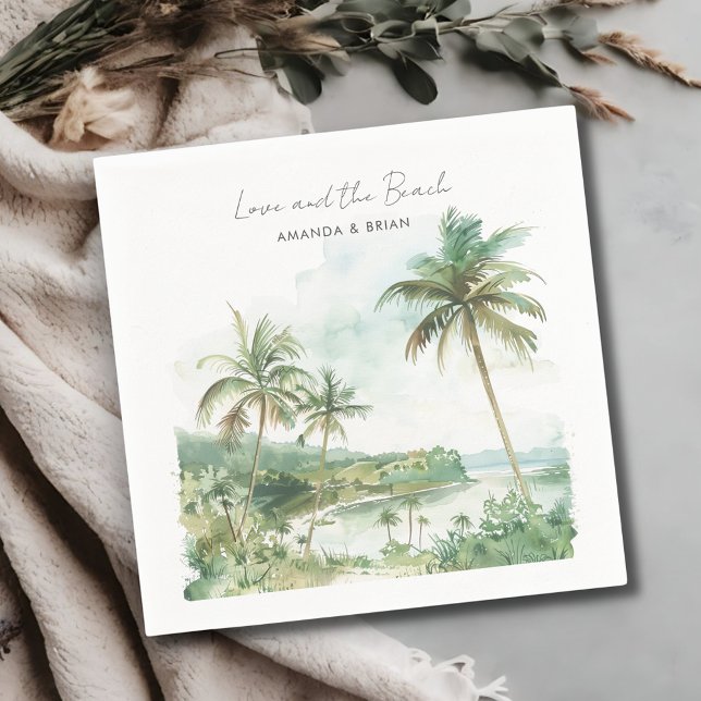 Watercolor Beach Destinations Wedding Pappersservett (Watercolor Beach Destination Wedding Napkins)