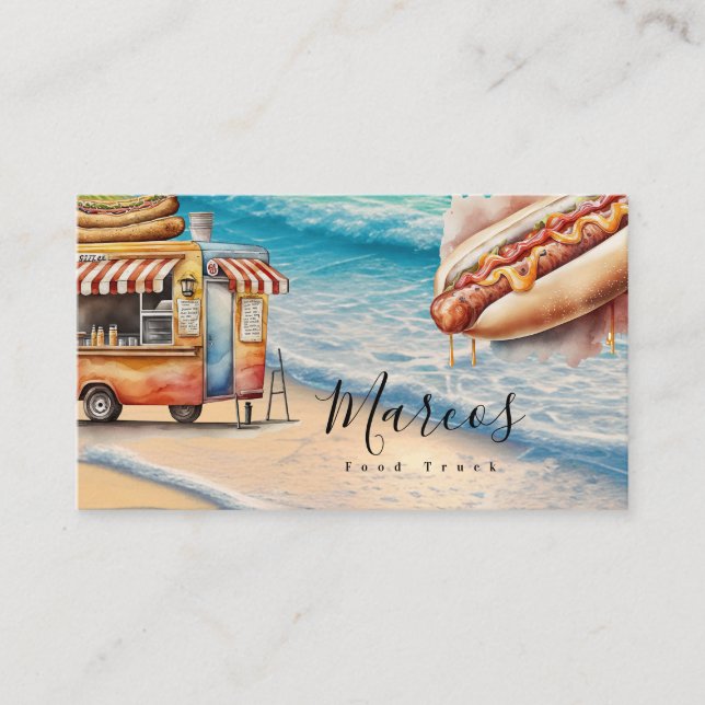 Watercolor Beach Food Lastbil Business Visitkort (Framsida)
