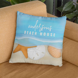 Watercolor Beach House Anpassningsbar Ocean Kudde