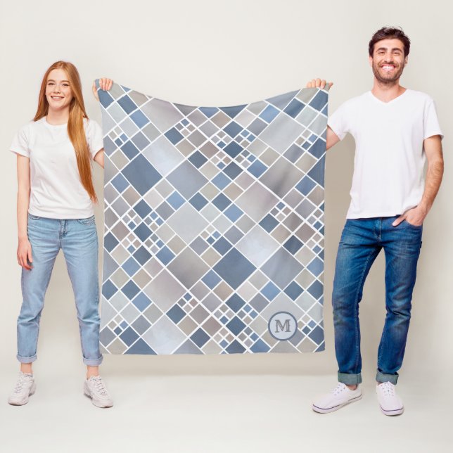 Watercolor Beach Mönster Monogram Fleece Blanket (På plats)