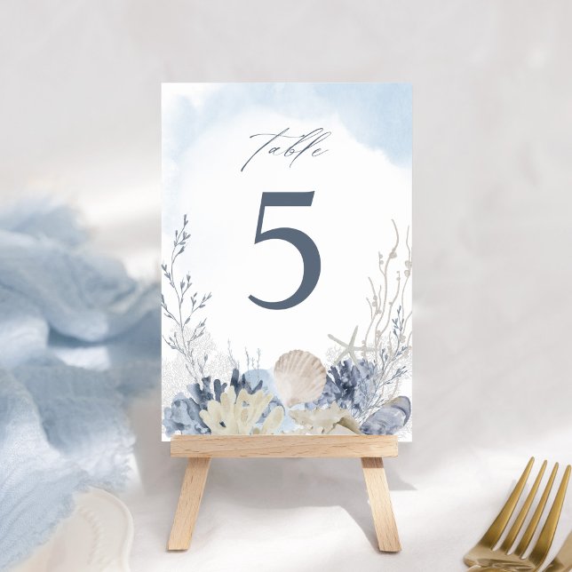 Watercolor Beach Ocean Blue Boho Wedding Bordsnummer (Skapare uppladdad)