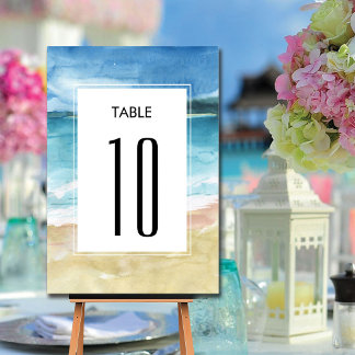 Watercolor Beach Ocean Destinations Wedding Bordsnummer