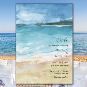 Watercolor Beach Ocean Destinations Wedding Inbjudningar