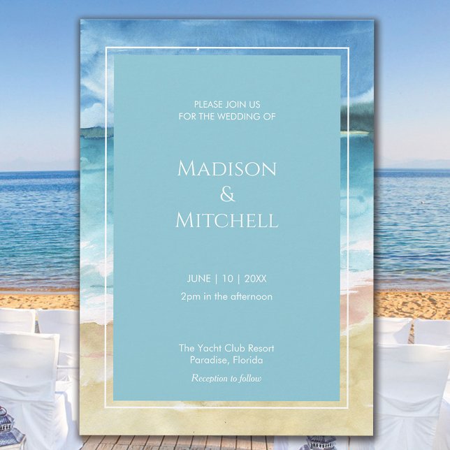 Watercolor Beach Ocean Destinations Wedding Inbjudningar (Skapare uppladdad)