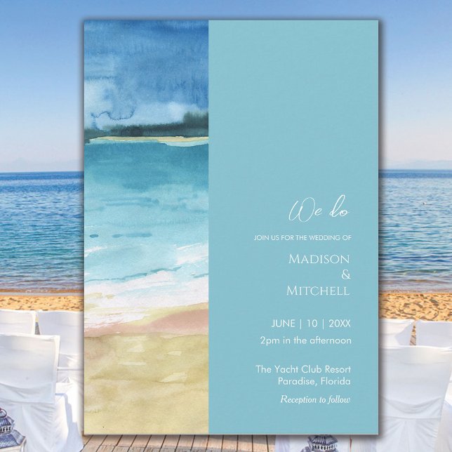 Watercolor Beach Ocean Destinations Wedding Inbjudningar (Skapare uppladdad)