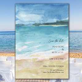 Watercolor Beach Ocean Destinations Wedding Spara Datumet
