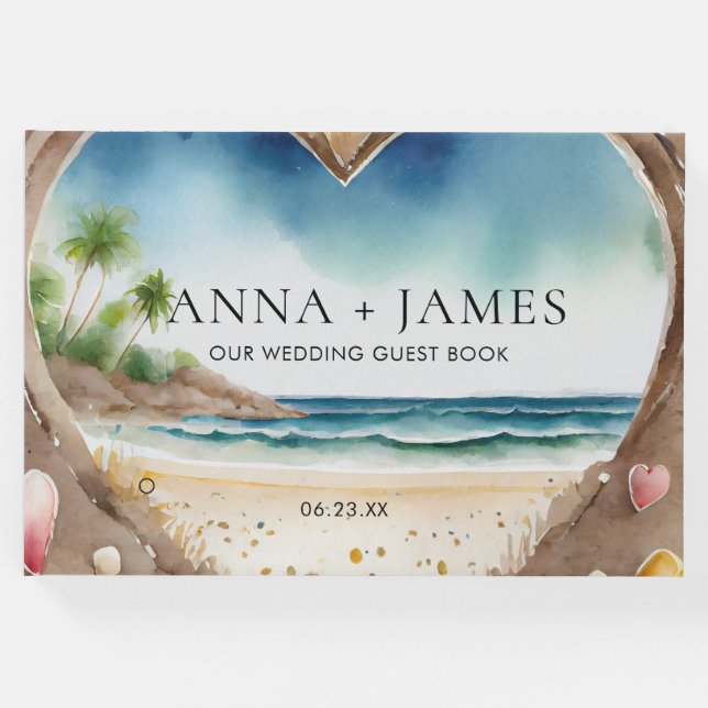 Watercolor Beach Ocean Sommar Destination Wedding Gästböcker (Framsida)