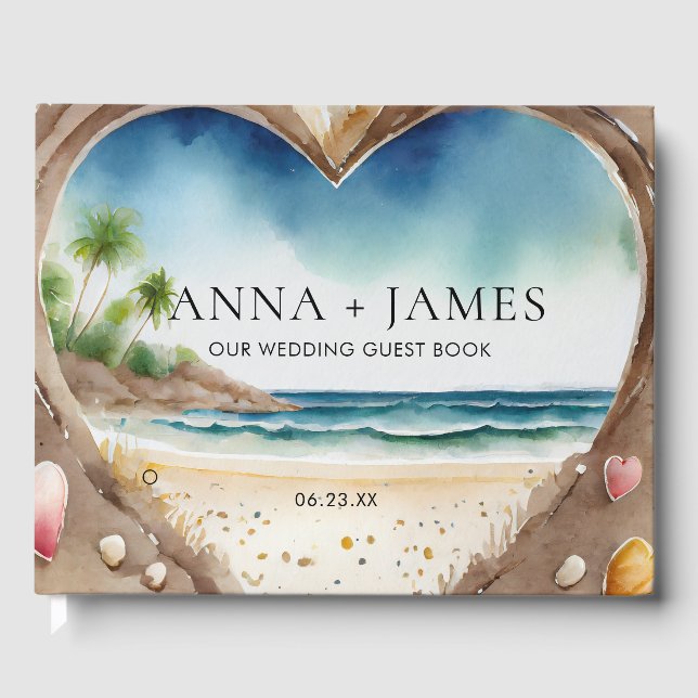 Watercolor Beach Ocean Sommar Destination Wedding Gästböcker (Framsida)