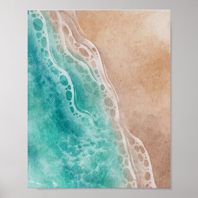 Watercolor Beach Ocean Waves Coastal Poster (Framsidan)
