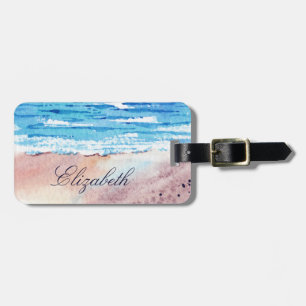 Watercolor Beach Personlig Namn Bagagebricka