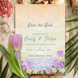 Watercolor Beach Romantic Ocean Waves Wedding Spara Datumet