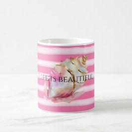 Watercolor Beach Rosa Rand Guld Snäcka Kaffemugg