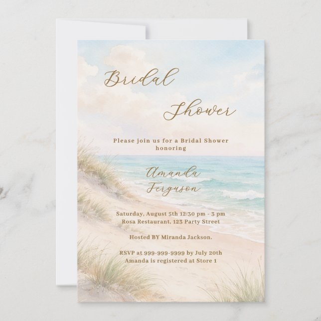 Watercolor beach sand dunes Bridal Shower Inbjudningar (Framsida)