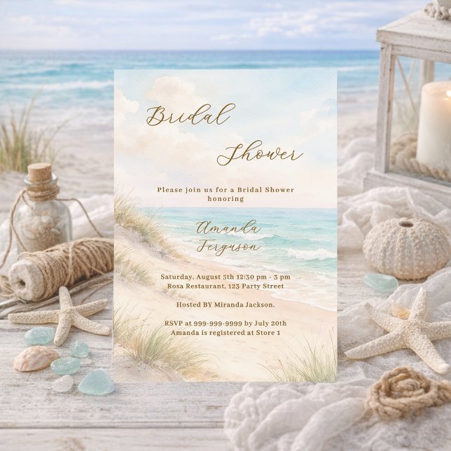 Watercolor beach sand dunes Bridal Shower Inbjudningar (Skapare uppladdad)