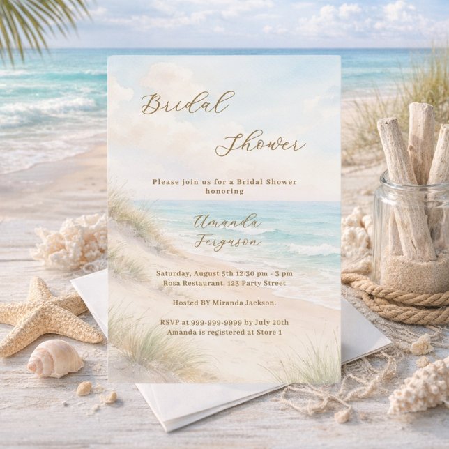 Watercolor beach sand dunes Bridal Shower Inbjudningar (Skapare uppladdad)