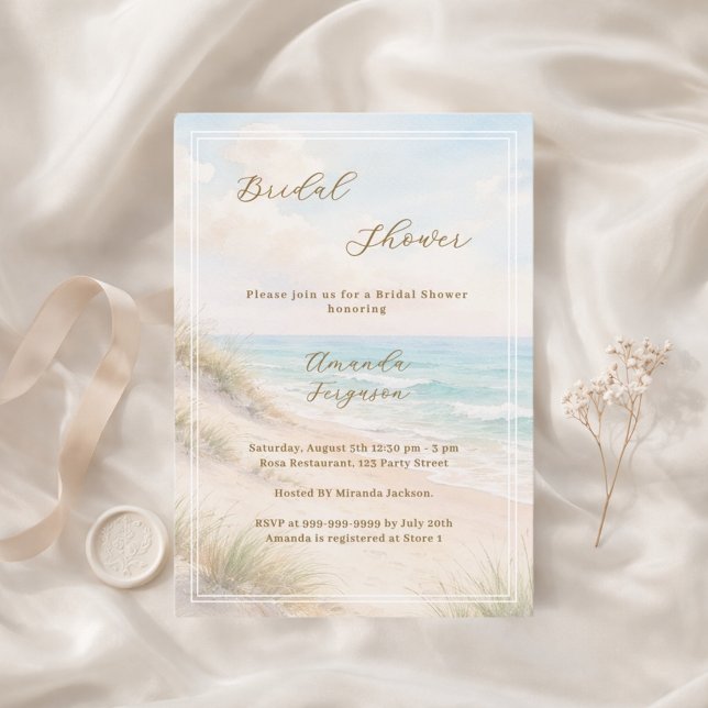 Watercolor beach sand dunes Bridal Shower Inbjudningar (Skapare uppladdad)